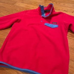 Patagonia Synchilla Henley Fleece Jacket Sweater Red, Blue Snaps Pocket Medium